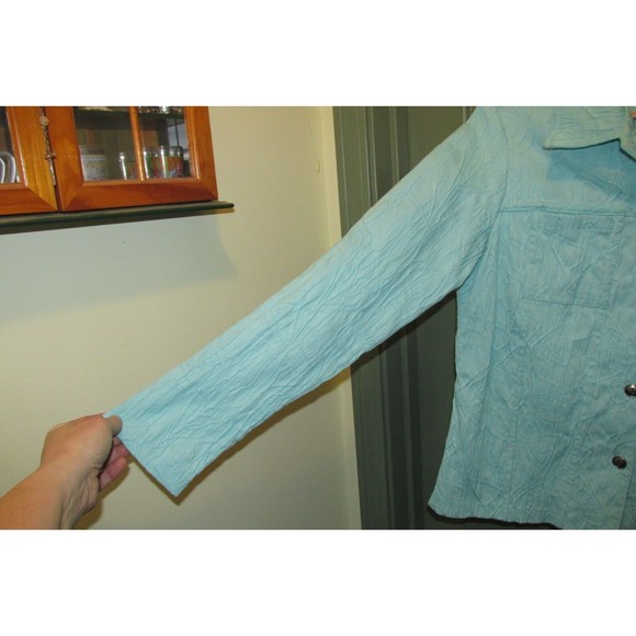Kaktus Women's Blue Collared Button-Up Embroidered Long Sleeve Blouse Size M - Picture 6 of 8